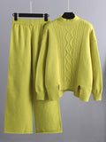 Momentlover Urban Loose Split-Side Half Turtleneck Sweater Tops& Wide Leg Pants Two Pieces Set