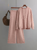 Momentlover Urban Loose Solid Color Hooded High-Low Sweater Tops & Wide Leg Pants Two Pieces Set