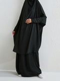 Momentlover Muslim Batwing Sleeves Long Sleeves Solid Color High Neck Shirts Top + Skirts Bottom Two Pieces Set
