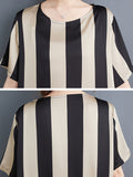 Momentlover Striped Loose Irregular clipping Round-neck Two Pieces Set