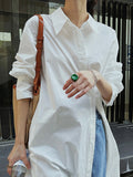 Momentlover Solid Color Asymmetric Loose Long Sleeves Lapel Shirt Dress