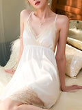 Momentlover Split-Joint Lacy Backless Sleeveless V-neck Intimates&Pajamas