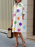 Momentlover Long Sleeves Floral Printed Lapel Midi Dresses