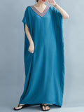 Momentlover Casual Artistic Retro Striped V-Neck Short Sleeves Maxi Dress