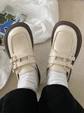 Momentlover Split-Joint Round-Toe Belt Buckle Platform Shoes Mary Janes