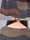 Momentlover Artistic Retro Loose Ramie Cotton Striped Multi-Colored Round-Neck Long Sleeves Midi Dress