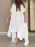 Momentlover Printed Asymmetric Short Sleeves Loose Maxi Dresses