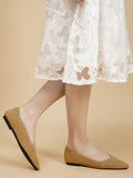 Momentlover V-Cut Square-Toe Split-Joint Solid Color Flat Shoes