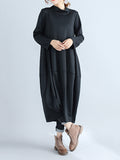 Momentlover Casual Loose Plus Size Solid Color Hooded Midi Dresses
