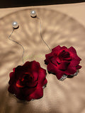 Momentlover Vintage Red Rose Floral Pearl Earrings Accessories