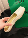 Momentlover Woven Square-Toe Split-Joint Open Toe Slippers&Mules