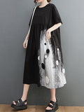 Momentlover Original Loose Polka-Dot Pleated Midi Dress