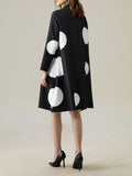 Momentlover Long Sleeves Loose Asymmetric Buttoned Polka-Dot Tied Mock Neck Jackets&Coats Midi Dresses Outerwear