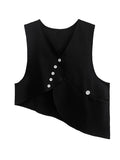 Momentlover Original Loose Lace-Up Hollow Sleeve Blouse+Black Vest+Wide Leg Pants Culotte Three Pieces Set