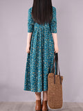 Momentlover Original Lapel Frenum Floral Printed Midi Dress