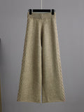 Momentlover Stylish Loose Long Sleeves Solid Color V-Neck Sweater Tops& Wide Leg Pants Two Pieces Set