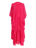 Momentlover Tiered Solid Color Raglan Sleeve Loose Stand Collar Maxi Dresses