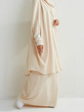 Momentlover Muslim Batwing Sleeves Long Sleeves Solid Color High Neck Shirts Top + Skirts Bottom Two Pieces Set