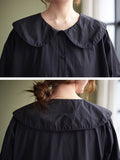 Momentlover Original Loose Solid Color Buttoned Pleated Midi Dress