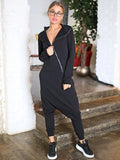 Momentlover Solid Hooded Zipper Yoga Jumpsuits
