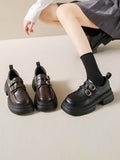 Momentlover Split-Joint Round-Toe Belt Buckle Platform Shoes Mary Janes