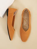 Momentlover V-Cut Square-Toe Split-Joint Solid Color Flat Shoes