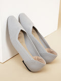Momentlover V-Cut Square-Toe Split-Joint Solid Color Flat Shoes