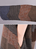 Momentlover Artistic Retro Loose Ramie Cotton Striped Multi-Colored Round-Neck Long Sleeves Midi Dress