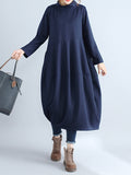 Momentlover Casual Loose Plus Size Solid Color Hooded Midi Dresses