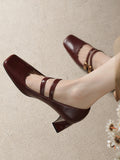 Momentlover Square-Toe Shallow Cut Lace-Up Pumps