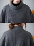 Momentlover Simple Solid Color Knitting Short Sleeves High-Neck Mini Dress