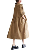 Momentlover Original Loose Solid Color Buttoned Pleated Midi Dress