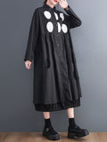 Momentlover Stylish Long Sleeves A-Line Polka Dot Polo Shirt Midi Dresses