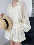 Momentlover Casual Loose Solid Color Puff Sleeves Blouse&Wide Leg Shorts Two Pieces Set
