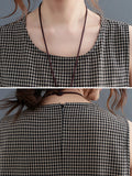 Momentlover Split-Joint Plaid Sleeveless Loose Round-neck Jumpsuits