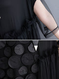 Momentlover Split-Joint Gauze Asymmetric Short Sleeves Loose Round-Neck Midi Dresses