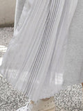 Momentlover Split-Joint Solid Color Pleated Short Sleeves Loose Round-Neck Midi Dresses