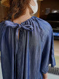 Momentlover Solid Color Pleated Lace-Up Drawstring Short Sleeves Raglan Sleeve Round-Neck Midi Dresses