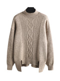 Momentlover Urban Loose Split-Side Half Turtleneck Sweater Tops& Wide Leg Pants Two Pieces Set