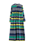 Momentlover Split-Joint Polka-Dot Buttoned Loose Long Sleeves Round-Neck Midi Dresses