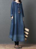 Momentlover Loose Denim Shirt Maxi Dresses