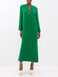 Momentlover Long Sleeves Wrap Solid Color Split-Side V-Neck Maxi Dresses
