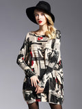 Momentlover Urban Loose One-Shoulder Printed Split-Joint Sweater
