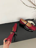 Momentlover Square-Toe Split-Joint Shallow Cut Round Cut Contrast Color Mary Janes