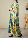Momentlover Polka-Dot Contrast Color Loose Half Sleeves V-Neck Maxi Dresses