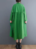 Momentlover Urban Floral Applique Pleated Long Sleeves Shirt Dress Midi Dress