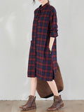 Momentlover Original Plaid Lapel Shirt Dress