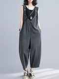 Momentlover Buttoned Loose Cropped Denim Overalls