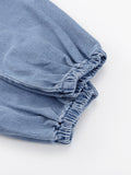 Momentlover Long Sleeves Loose Split-Joint Tied Waist V-Neck Denim Mini Dresses