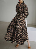 Momentlover Leopard Buttoned Plus Size Loose Lapel Maxi Dresses